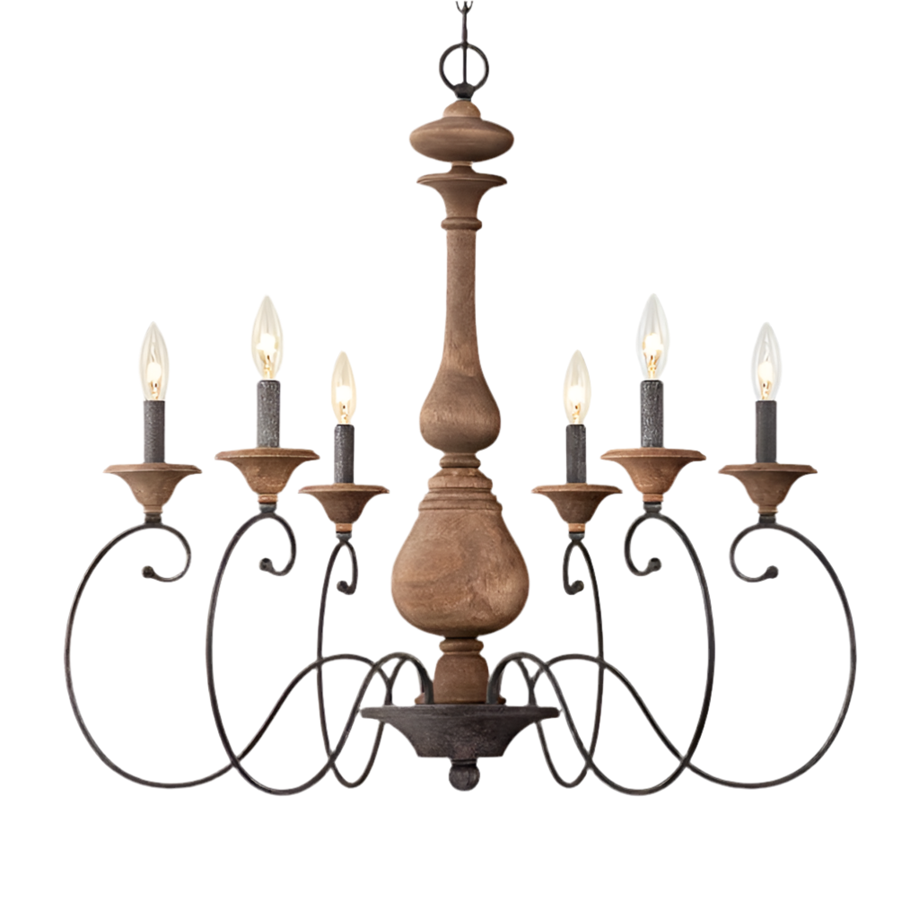 Rustic Wood and Iron 6-Light Chandelier