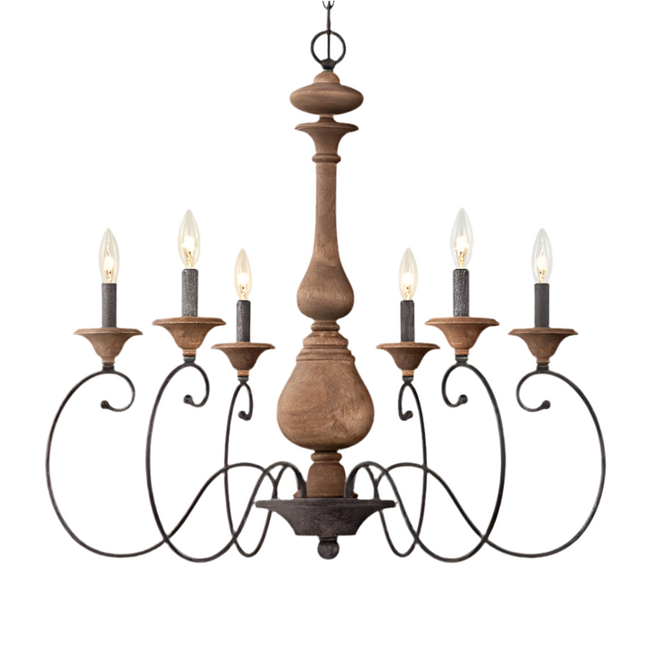 Rustic Wood and Iron 6-Light Chandelier