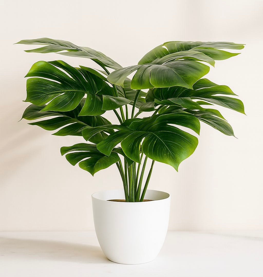 Artificial Monstera Plant in White Pot