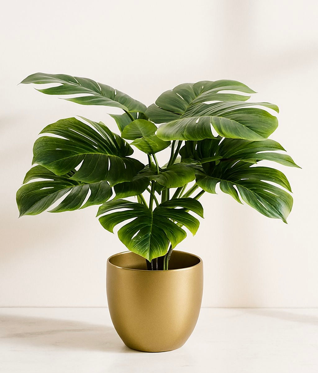 Artificial Monstera Plant in Gold Pot