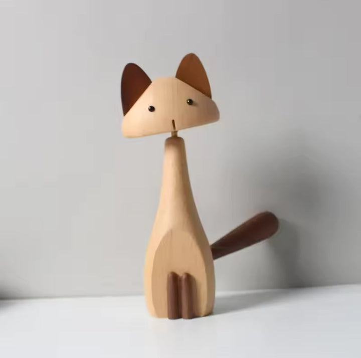 Wooden Cat Figurine