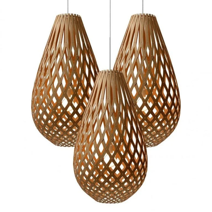Natural Woven Wooden Pendant Light with Teardrop Design