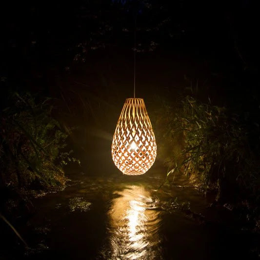 Natural Woven Wooden Pendant Light with Teardrop Design