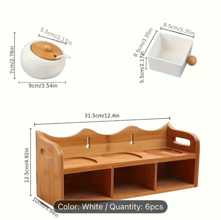 Ceramic Spice Jar Set with Bamboo Rack
