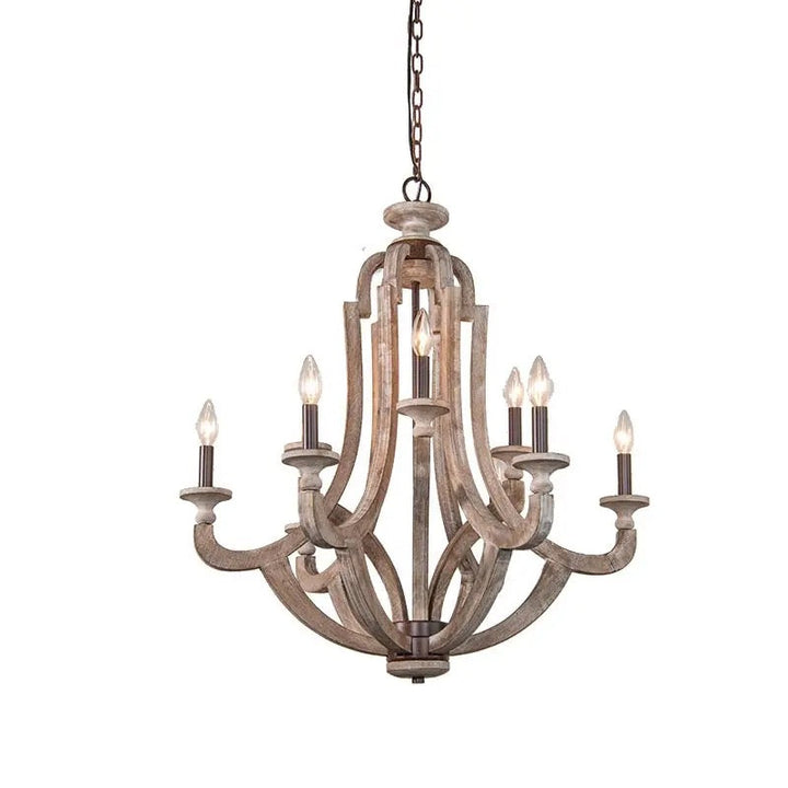 Large Rustic Chandelier with Distressed Wood Finish