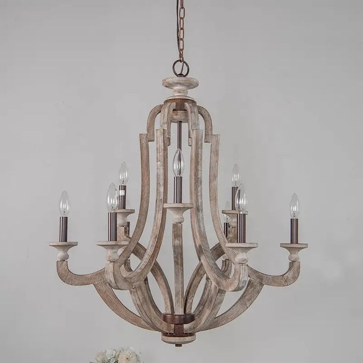 Large Rustic Chandelier with Distressed Wood Finish
