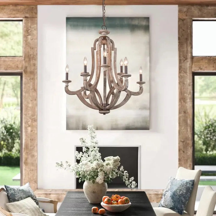 Large Rustic Chandelier with Distressed Wood Finish