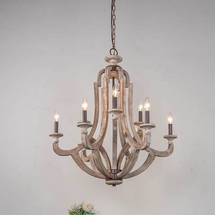 Large Rustic Chandelier with Distressed Wood Finish