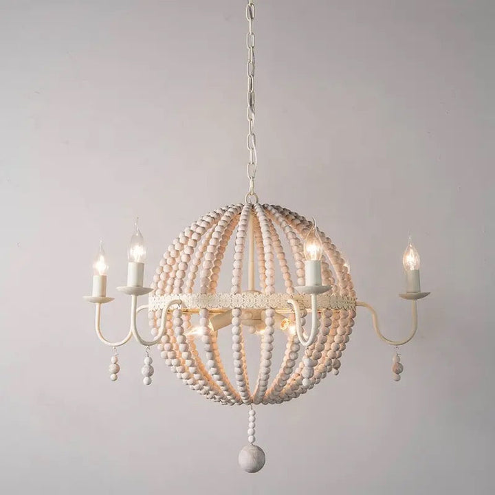 White Globe Beaded Chandelier with Elegant Design