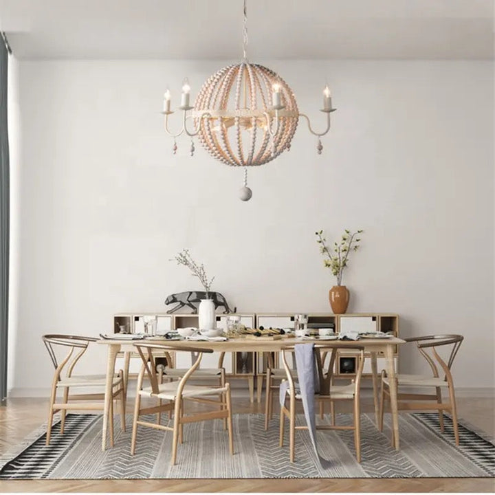 White Globe Beaded Chandelier with Elegant Design