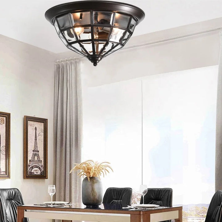 Vintage Geometric Ceiling Light with Black Finish