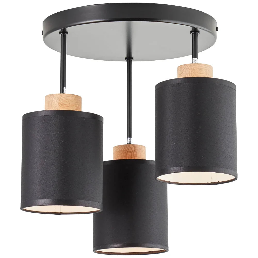 Modern Ceiling Light with Black Shades and Wooden Accents