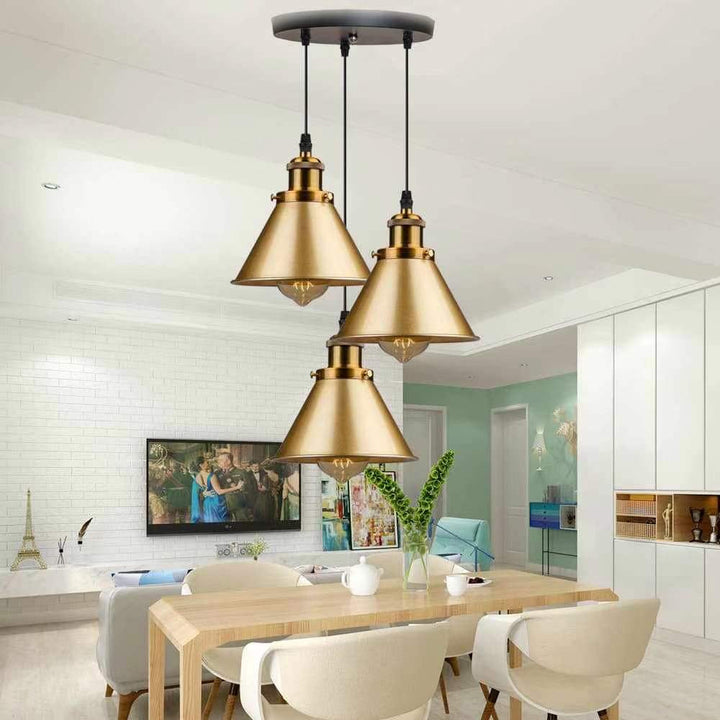 Modern Triple Pendant Light with Gold Shades
