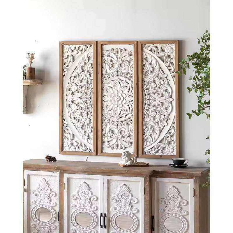 Carved Floral Wall Panel Set - Elegant Rustic Wall Decor for Your Space ...