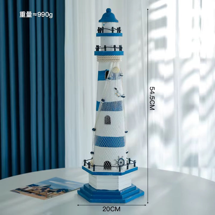 Nautical Decorative Lighthouse Ornament Blue and White Coastal Accent Piece