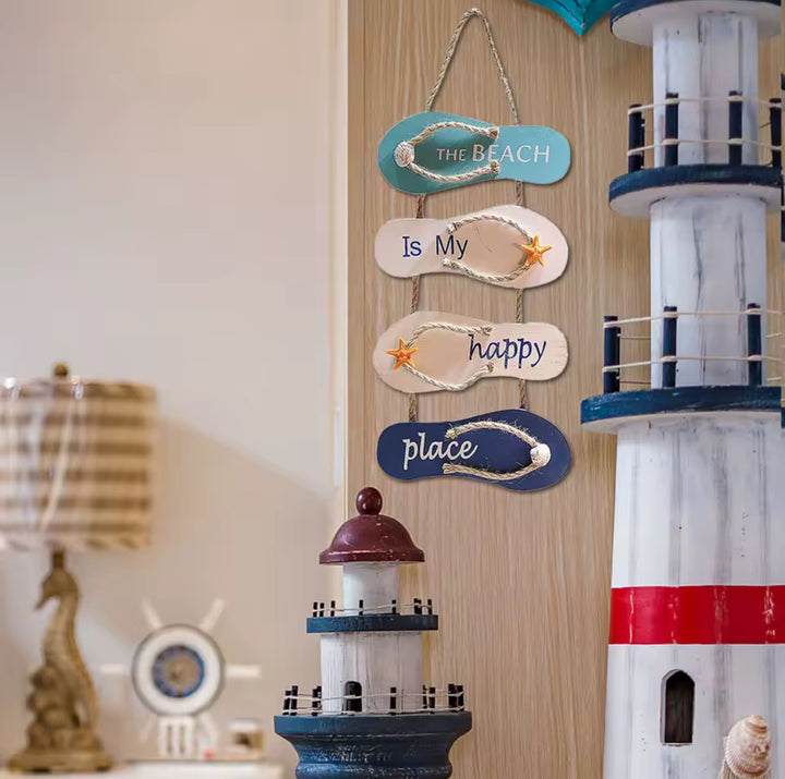 The Beach Is My Happy Place Sign - Nautical Flip-Flop Wall Hanging