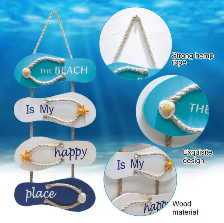 The Beach Is My Happy Place Sign - Nautical Flip-Flop Wall Hanging