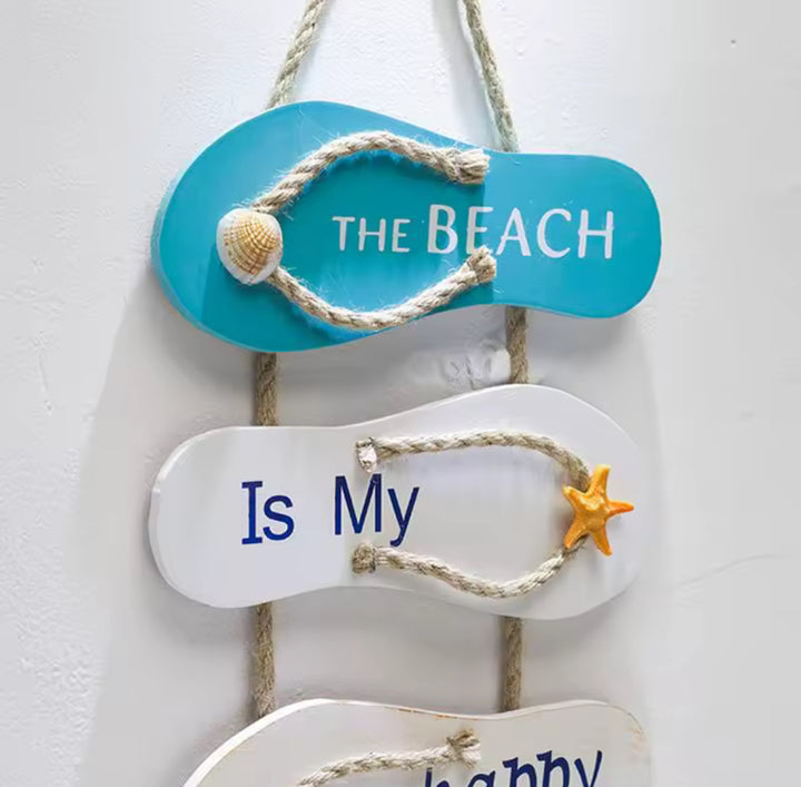 The Beach Is My Happy Place Sign - Nautical Flip-Flop Wall Hanging