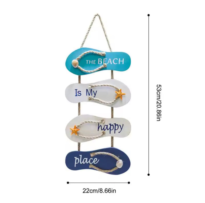 The Beach Is My Happy Place Sign - Nautical Flip-Flop Wall Hanging
