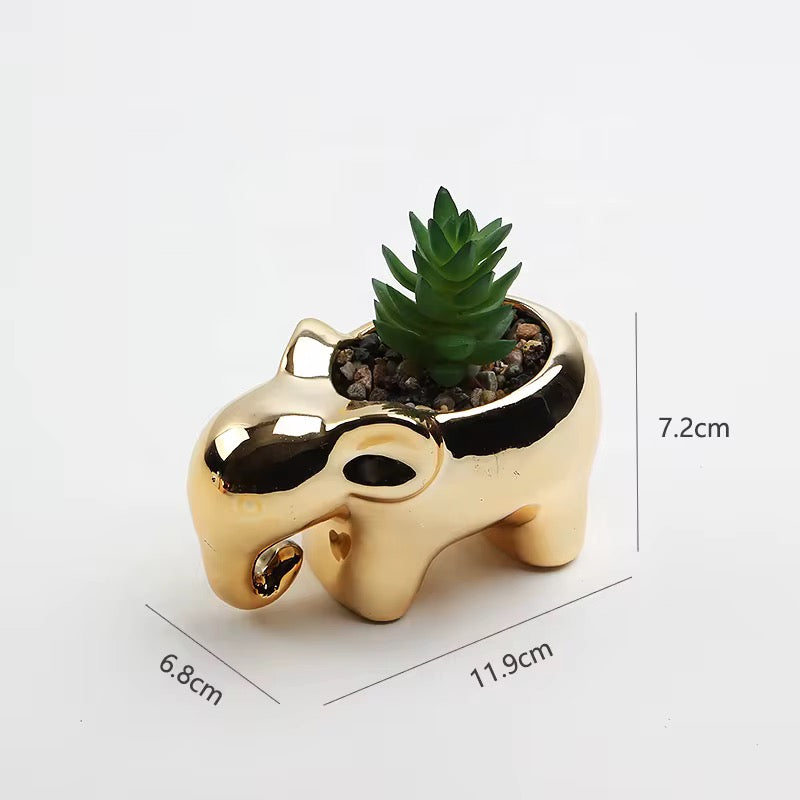 Gold Elephant Ceramic Planter - Mini Succulent Pot