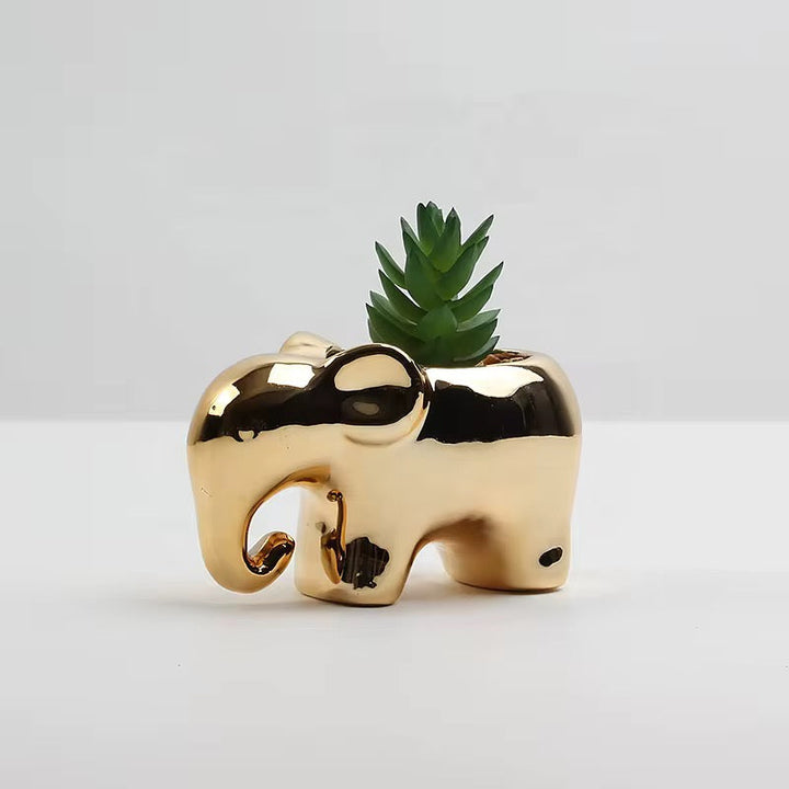 Gold Elephant Ceramic Planter - Mini Succulent Pot