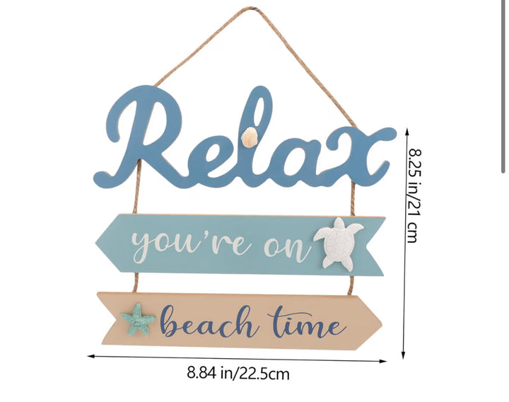Relax Beach Time Wall Decor Sign - Coastal Hanging Plaque