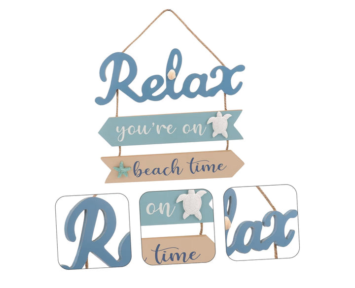 Relax Beach Time Wall Decor Sign - Coastal Hanging Plaque