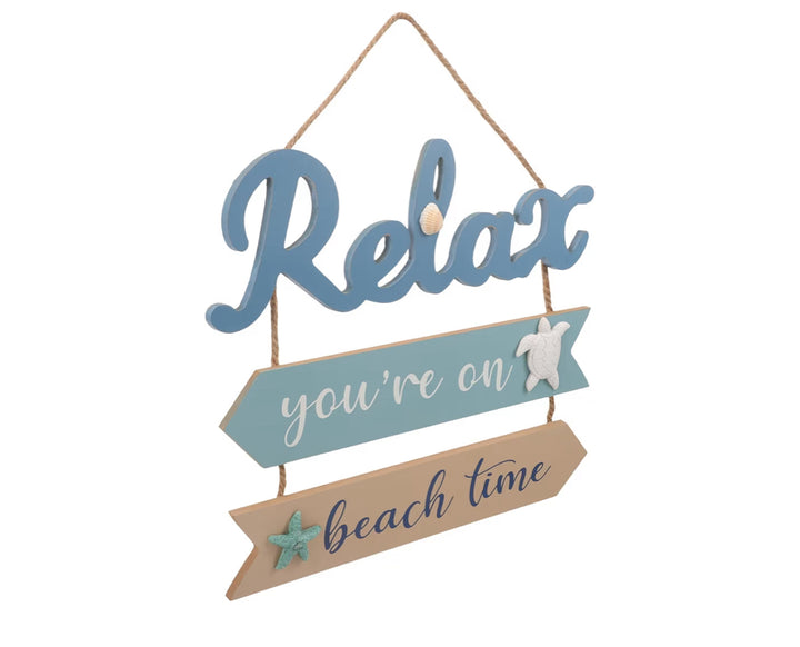 Relax Beach Time Wall Decor Sign - Coastal Hanging Plaque