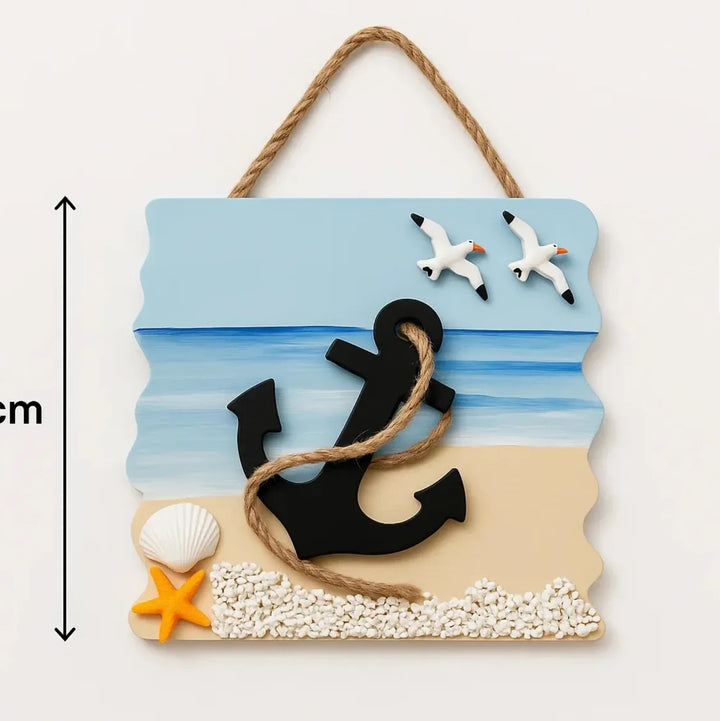 Beach Wall Hanging Plaque - Anchor, Seagulls & Coastal Scene