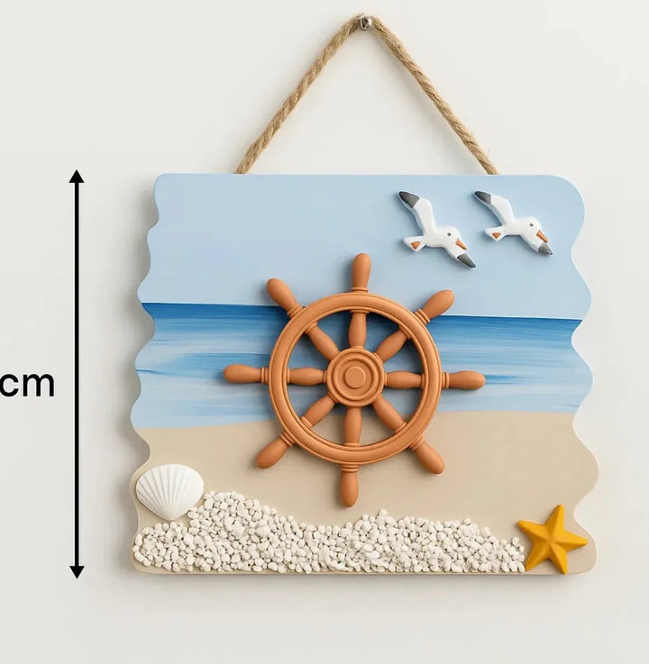 Beach Wall Hanging Plaque - Anchor, Seagulls & Coastal Scene