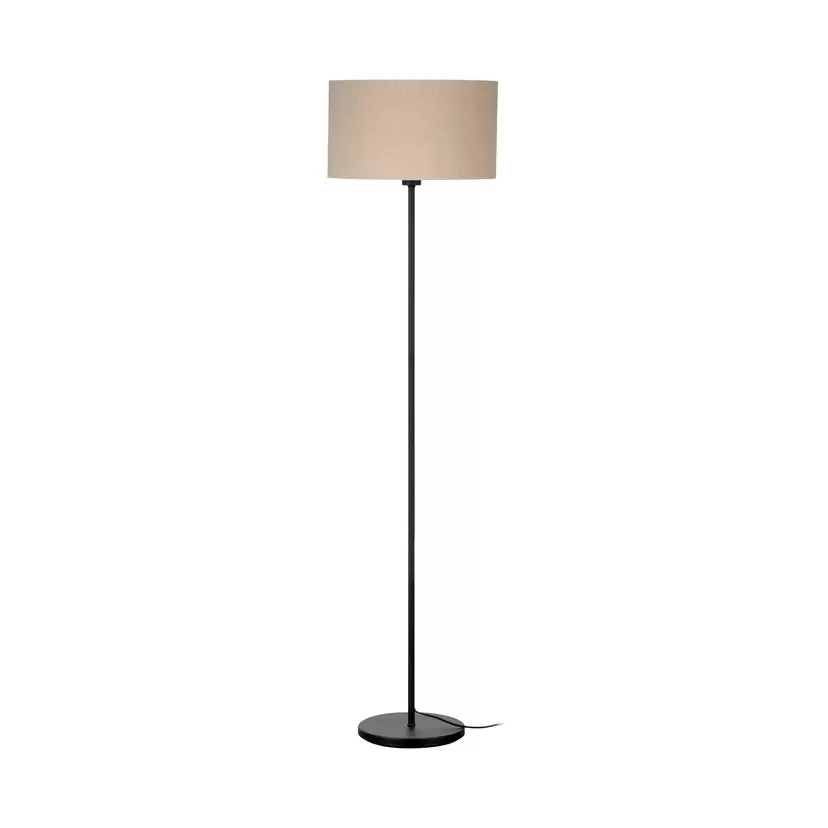 Minimalist Floor Lamp with Beige Fabric Shade and Black Base