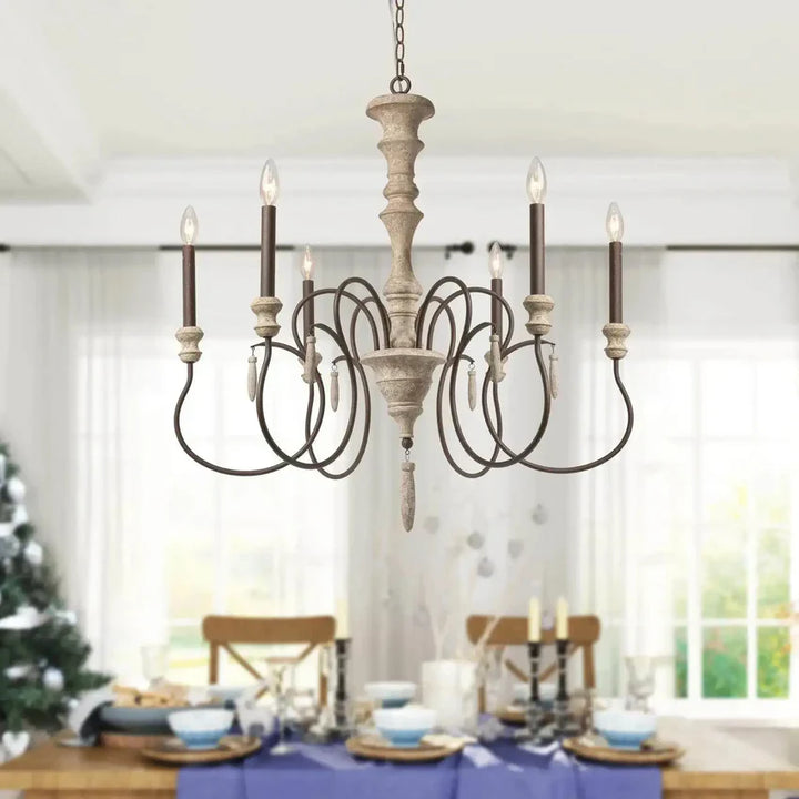 Classic Rustic Chandelier with Distressed Wood Design