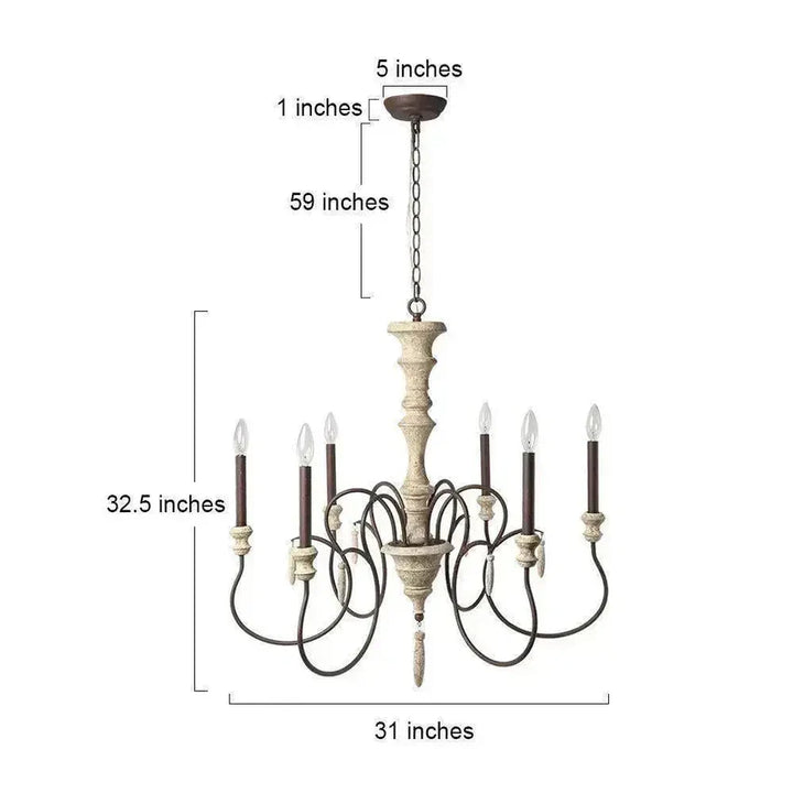 Classic Rustic Chandelier with Distressed Wood Design