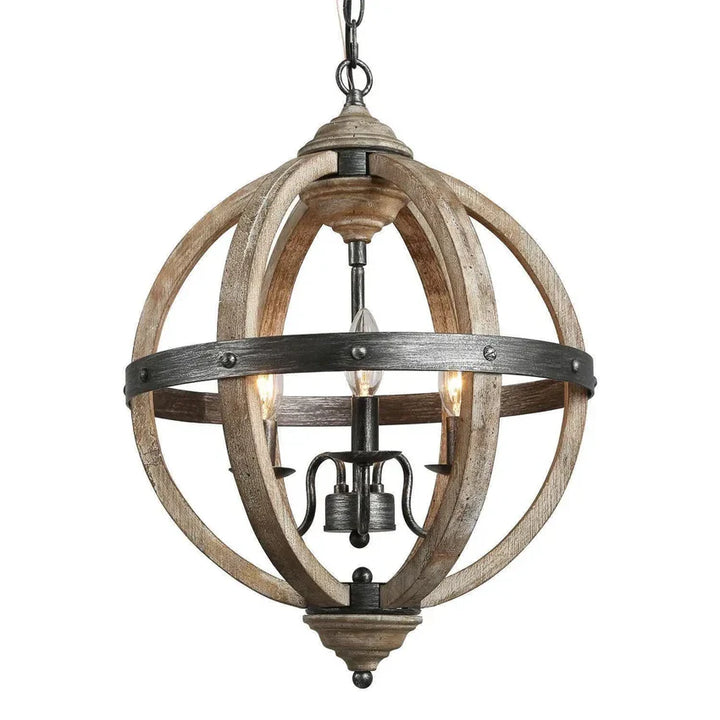 Rustic Orb Chandelier with Wood and Metal Frame