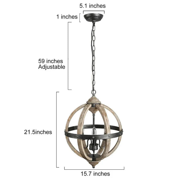 Rustic Orb Chandelier with Wood and Metal Frame