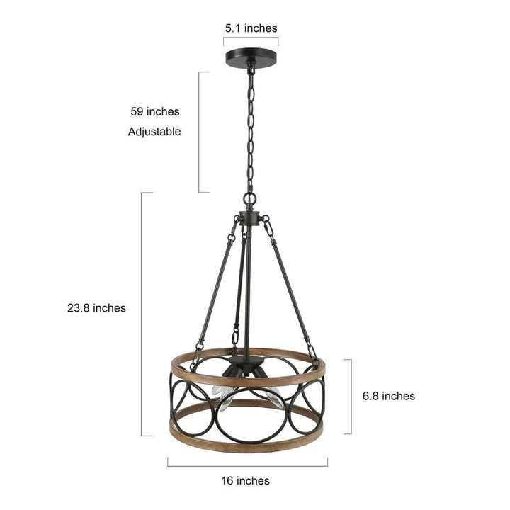 Rustic Round Chandelier with Wood and Metal Design