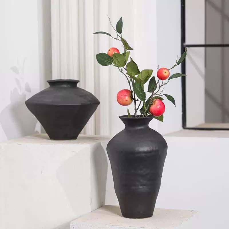 Black Ceramic Vase Set - Elegant Matte Black Sculptural Vases for ...
