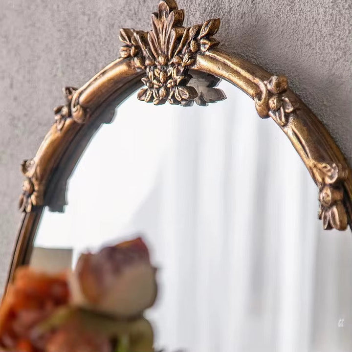 Classic Gold Round Mirror with Floral Detail