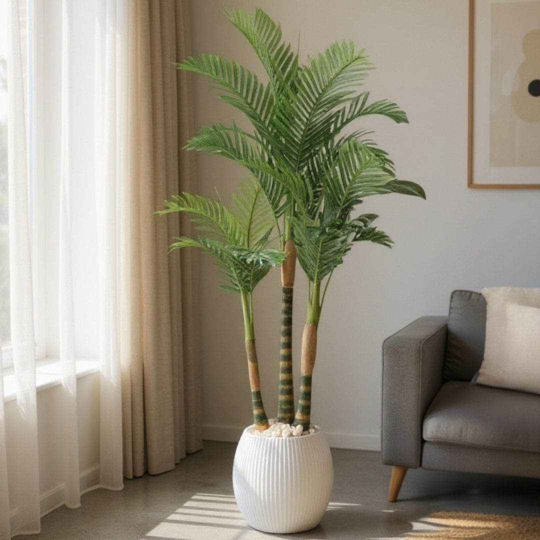 Artificial Palm Trio in Ribbed Pot