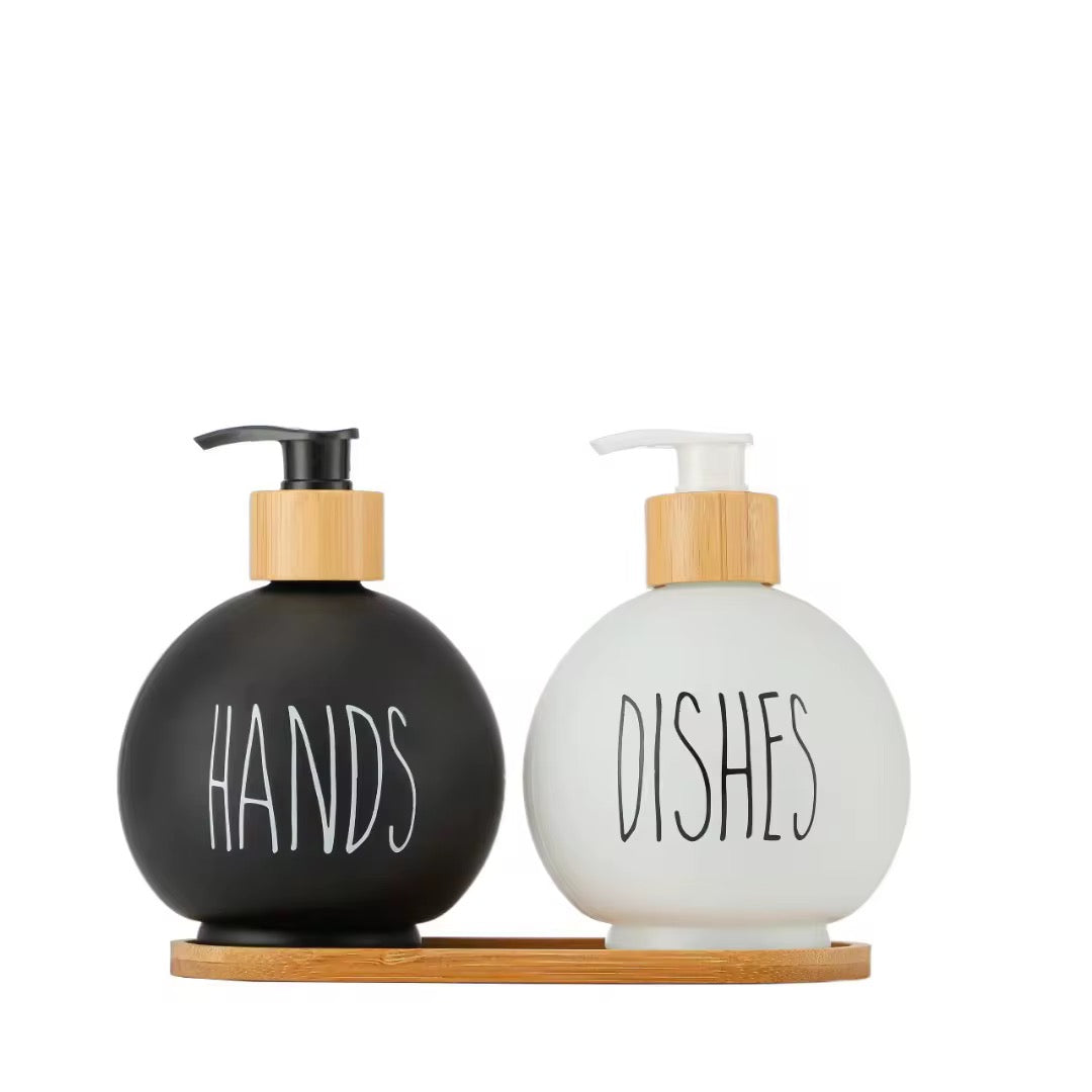 Round Black & White Soap Dispenser Set