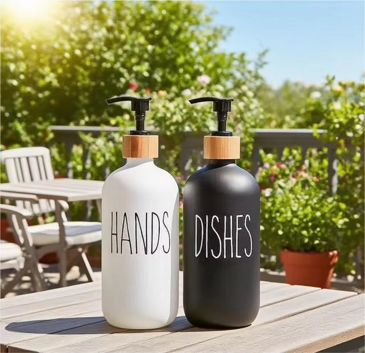 Black & White Soap Dispenser Set