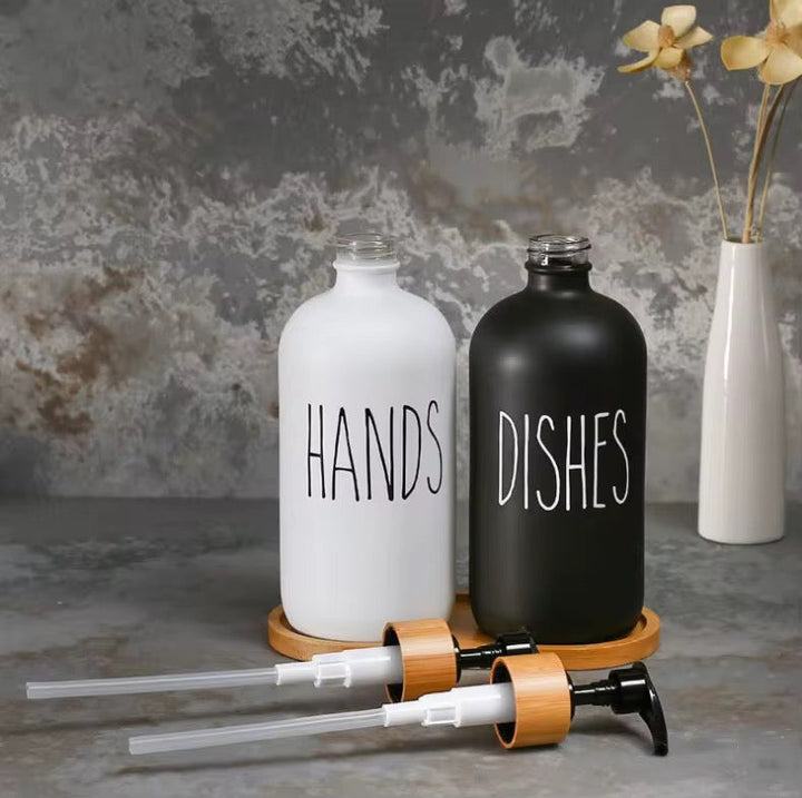 Black & White Soap Dispenser Set