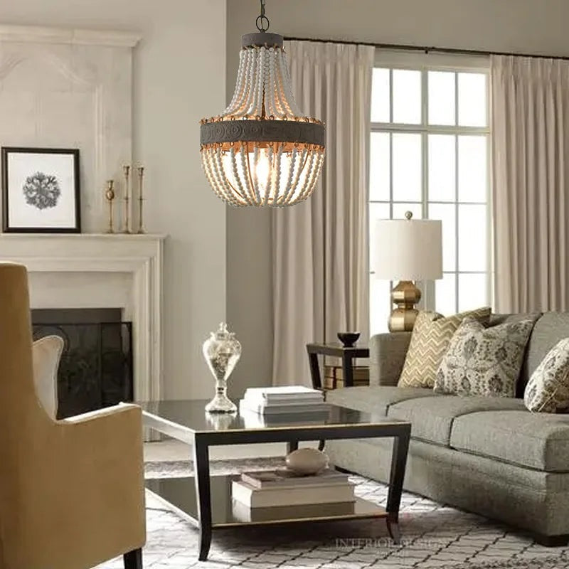 Rustic Beaded Chandelier Pendant Light