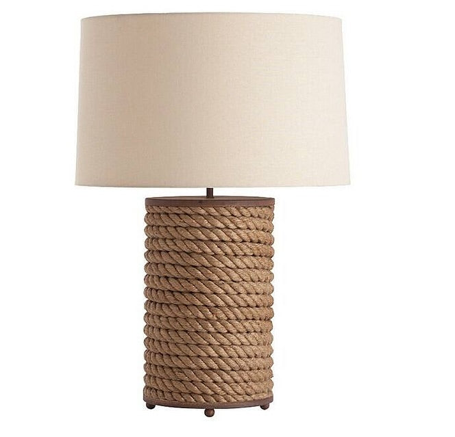 Rustic Rope-Wrapped Table Lamp with Fabric Shade