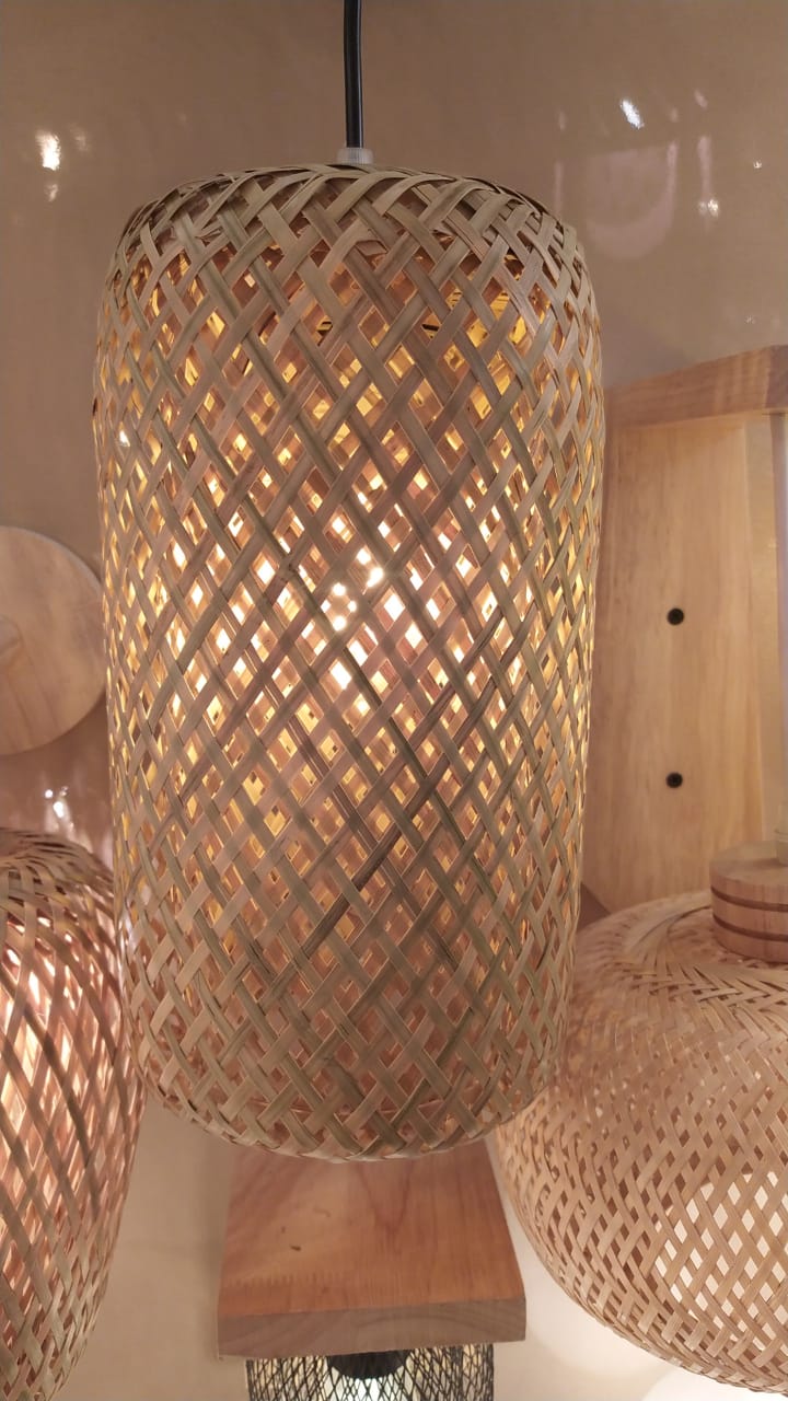 Handwoven Cylindrical Rattan Pendant Light