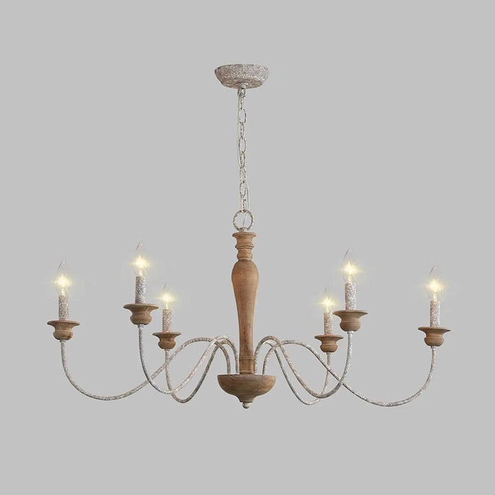 Rustic Wooden Chandelier with Six Arms