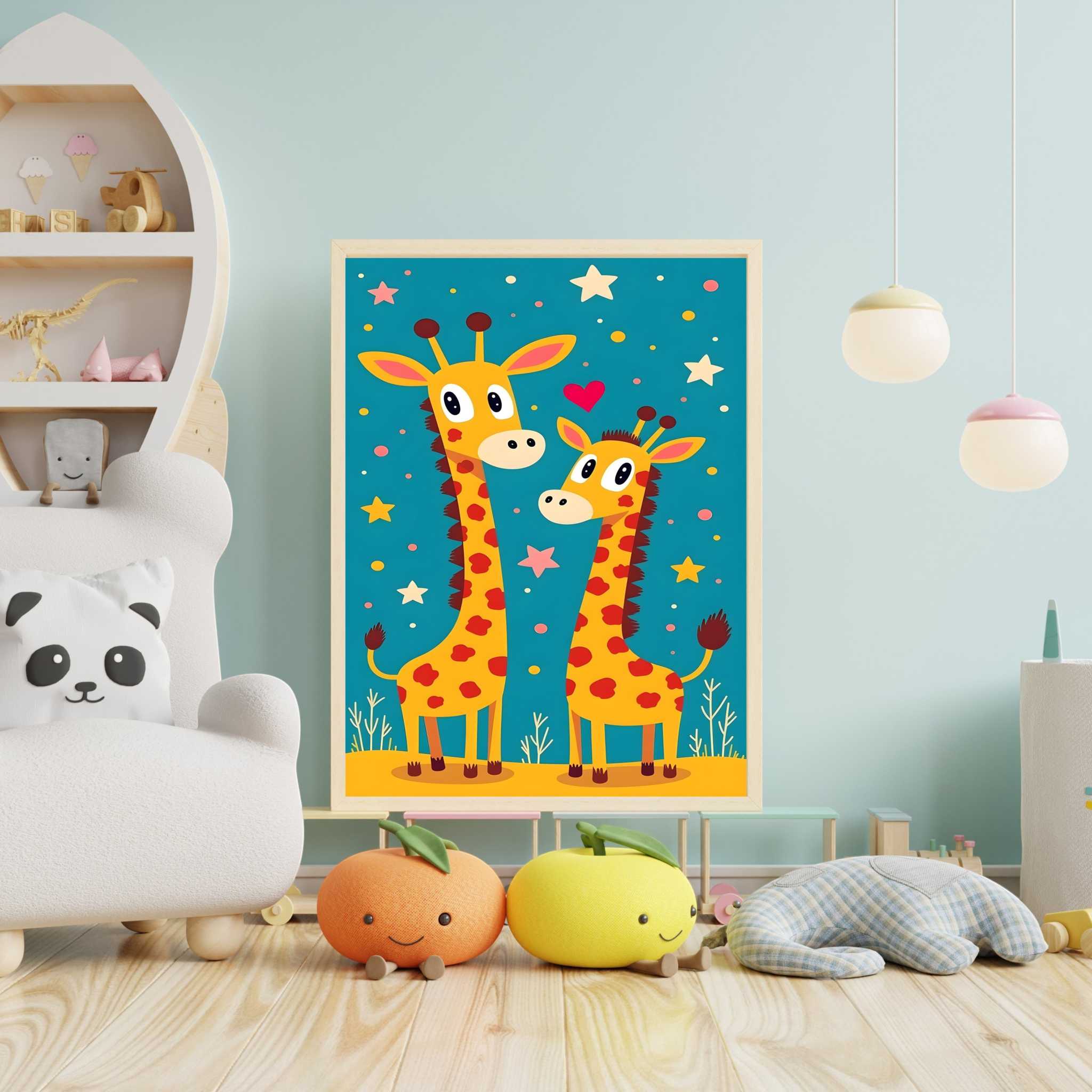 Cute Giraffe Family Wall Art – Premium Canvas Wall Art – Wadi Home