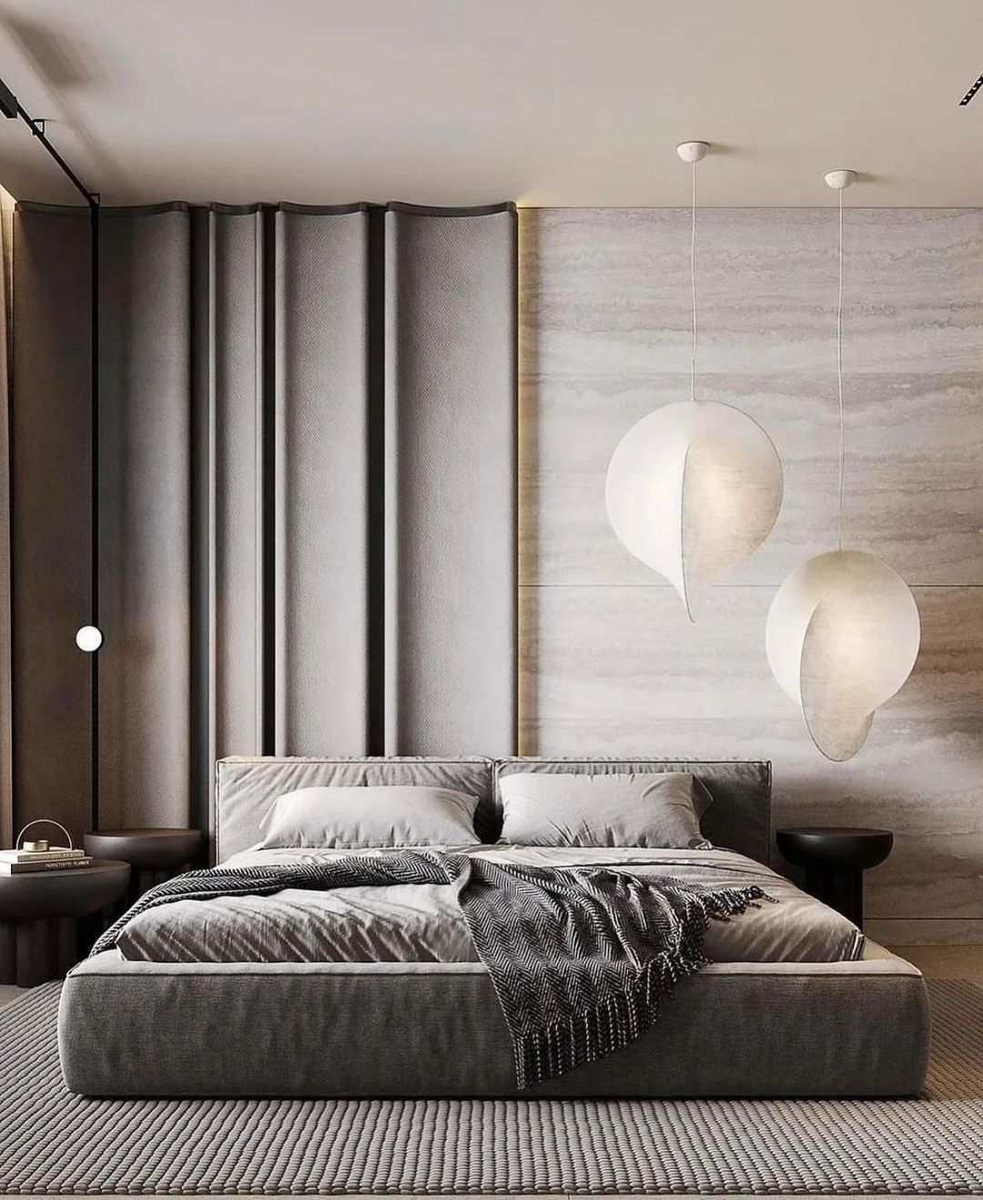 Cozy bedroom with bed and modern decor