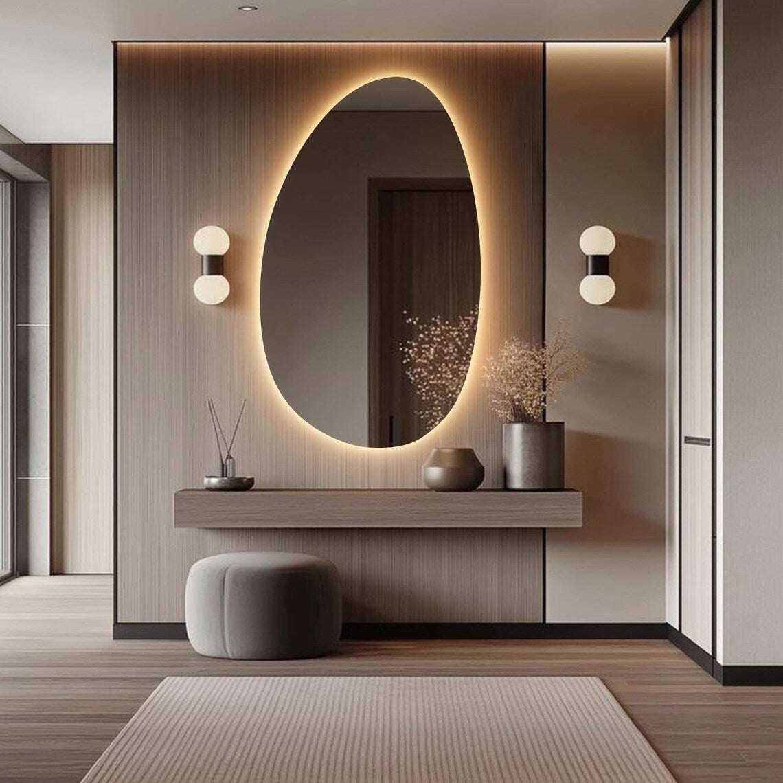Modern mirrors reflecting light in a bright room