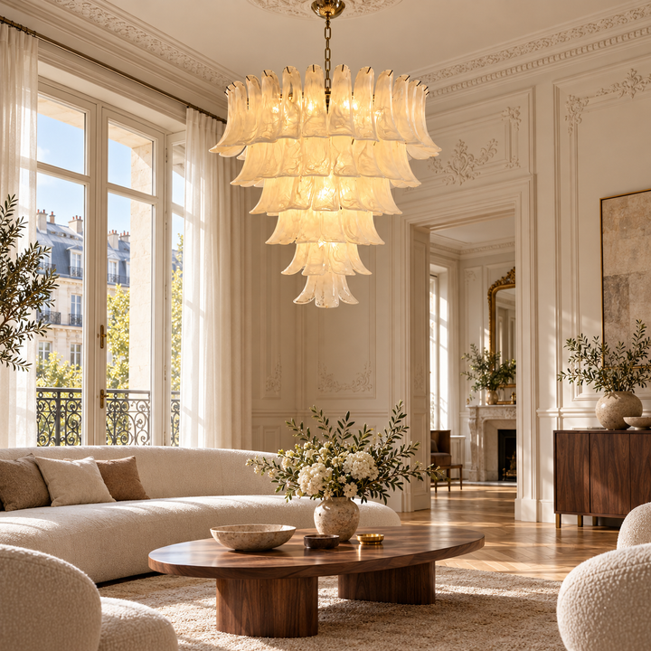 Cream Cascading Glass Panel Chandelier